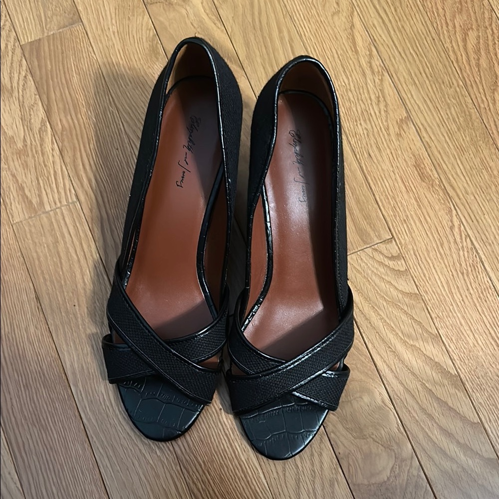 Elizabeth and James Black Peep-Toe Women's Shoes 11